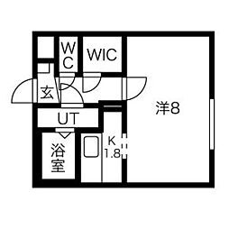 クレストII 3階1Kの間取り