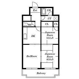 スカイベル 2階3DKの間取り