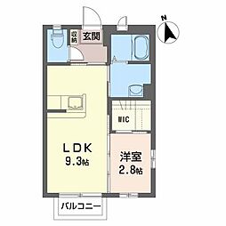 仙台市営南北線 黒松駅 徒歩7分の賃貸アパート 2階1LDKの間取り