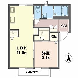 アルヴェールＣ 1階1LDKの間取り
