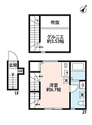 ハナテラス竹ノ塚 2階ワンルームの間取り