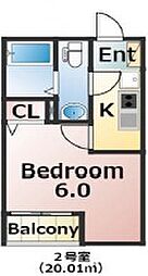 エバーズ鶴ヶ島 3階1Kの間取り