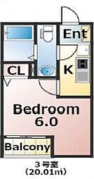 エバーズ鶴ヶ島 3階1Kの間取り