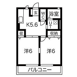 アドバンスハイムB棟 1階2Kの間取り