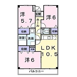 ウエスト・カレント 3LDKの間取図画像
