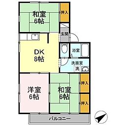 セジュール大田　B棟 2階3DKの間取り
