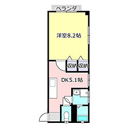 松原ビル 203 2階1DKの間取り