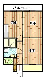房尾本店三篠ビル 2DKの間取図画像