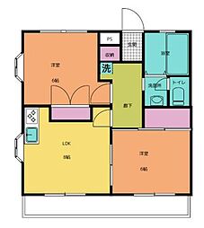メゾンクレール・Ｍ 2階2DKの間取り
