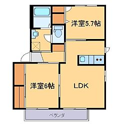 アスナロＣ 1階2LDKの間取り