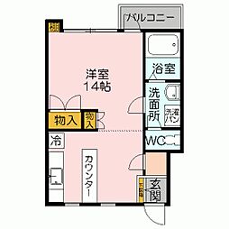 シティハウス内田 1階ワンルームの間取り