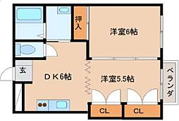 ライフＭ 306 2階2DKの間取り