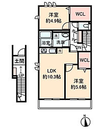 東武東上線 朝霞台駅 バス5分 宮戸橋下車 徒歩1分の賃貸アパート 2階2LDKの間取り