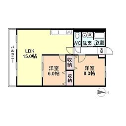 ＰＯＣＯａＰＯＣＯ 3階2LDKの間取り