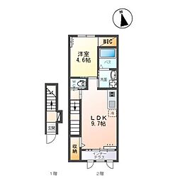 エスポアメゾンM 2階1LDKの間取り