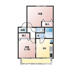 サンカムール 2階2DKの間取り