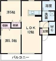 JR信越本線 群馬八幡駅 6.6kmの賃貸アパート 2階2LDKの間取り
