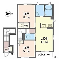 Luire・シャーメゾン 2階2LDKの間取り