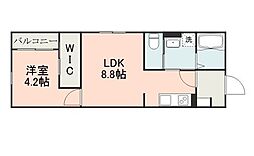 ＣａｓａＧａｒｄｅｎ戸島 2階1LDKの間取り