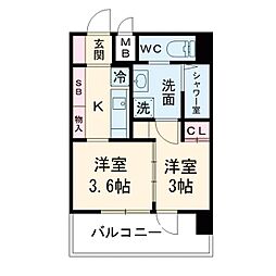 ジオエント梅田北リバーフロント 9階2Kの間取り