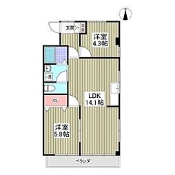 第二サンライフ大嶋 201 2階2LDKの間取り