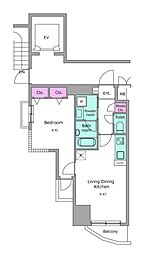 ビエラコート天神橋 4階1LDKの間取り