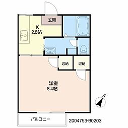ユニテック三里木　Ｂ棟 2階1Kの間取り