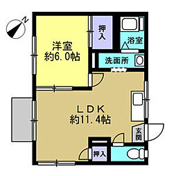 青葉町ハイツ 1階1LDKの間取り