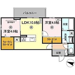 MITE行事　B棟 2階2LDKの間取り