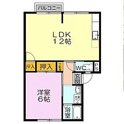 プラースモトイケＢ棟 1階1LDKの間取り