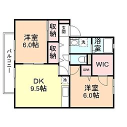 スカイクレスト　Ａ 1階2DKの間取り