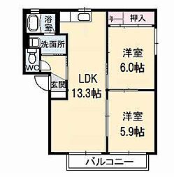 サンパティーク　ロジュマン　II 2階2LDKの間取り