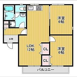 セジュール源 202 2階2LDKの間取り