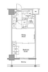 ザ・パークハビオ早稲田 8階1DKの間取り