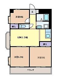 エステートNOB 203 2階3LDKの間取り