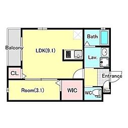 マイハウス天台 3階1LDKの間取り