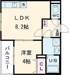 D porta iris 3階1LDKの間取り