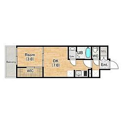 シエーナグランデ四条烏丸 3階1DKの間取り