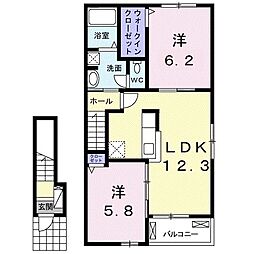 アンドーレ乙井 2階2LDKの間取り