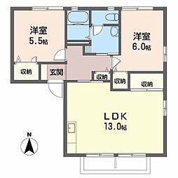 ファミール・ビレジＡ棟 2階2LDKの間取り
