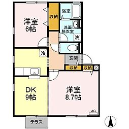 パークアベニュー　I・II番館 1階2DKの間取り