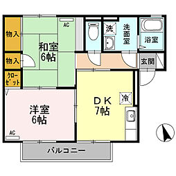 パストラル米原　A棟 2階2DKの間取り