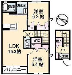 シャーメゾングランシャリオ 203 2階2LDKの間取り