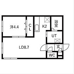 グランデール南郷 1階1LDKの間取り