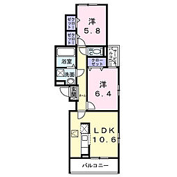 ユニゾン安満 B棟 2LDKの間取図画像