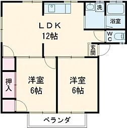 ウッディハイツ純 2階2LDKの間取り