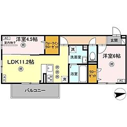 グランツェーレ鷹辻 203 2階2LDKの間取り