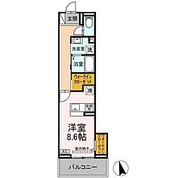 ヒロ・ブランシェ 206 2階ワンルームの間取り