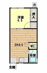 コーポ与作 1階1DKの間取り