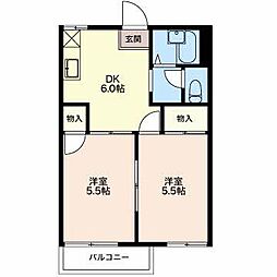 ボナール今本A 2階2DKの間取り